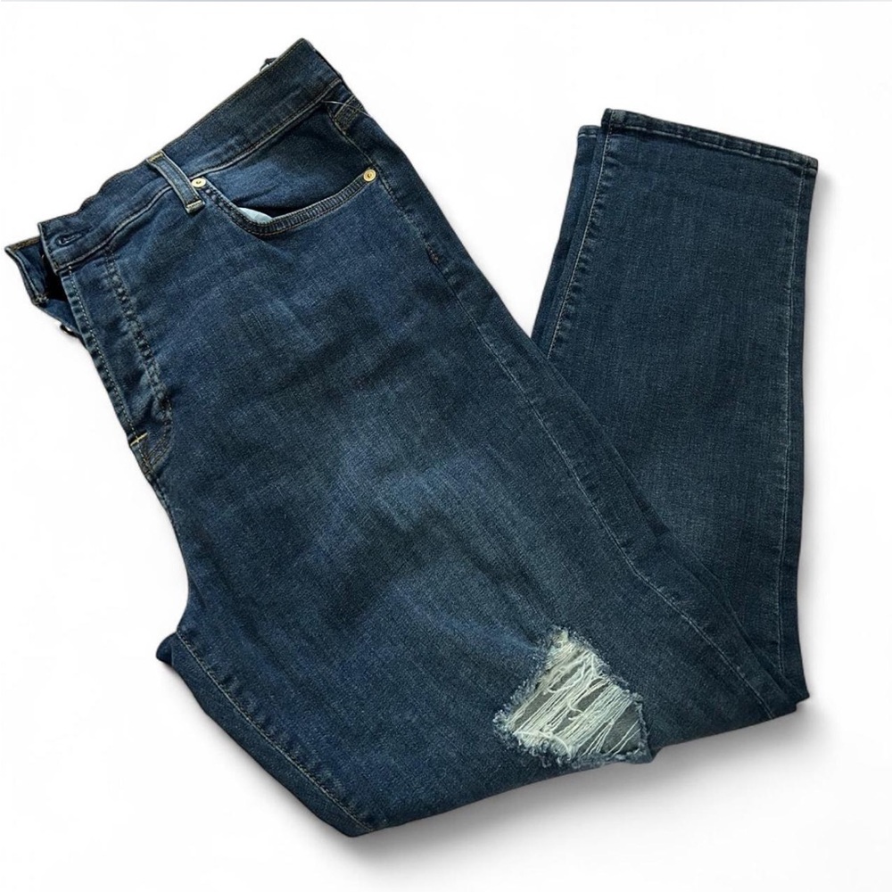 7 For All Mankind Blue Boyfriend Jeans with Distressed Detail